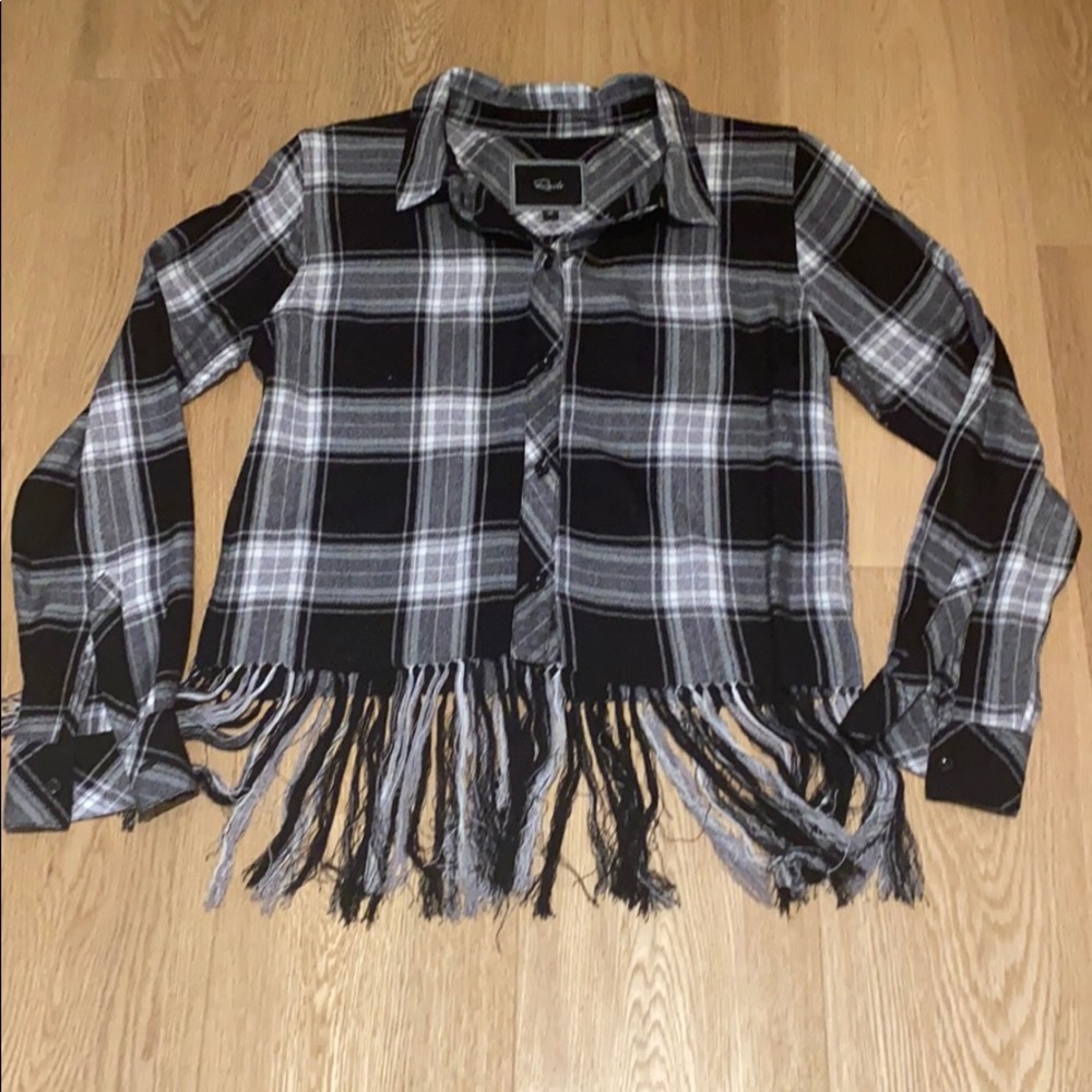 Rails plaid button down with fringe detail